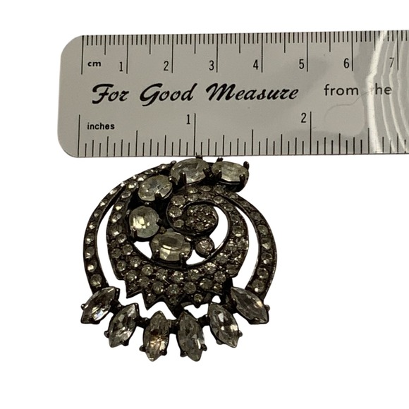 Eisenberg Jewelry - Eisenberg Antique Sterling Silver Swirl Rhinestone Brooch - Fur Pin